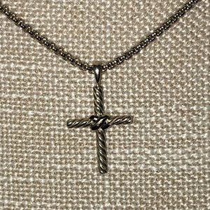 David Yurman Sterling Silver Petite Cross Pendant - X 14K Gold - 16" Necklace